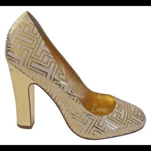 - Tory Burch “Colin” Metallic Gold Heels